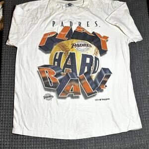 Vintage San Diego Padres MLB Men's White and Multi Tshirt